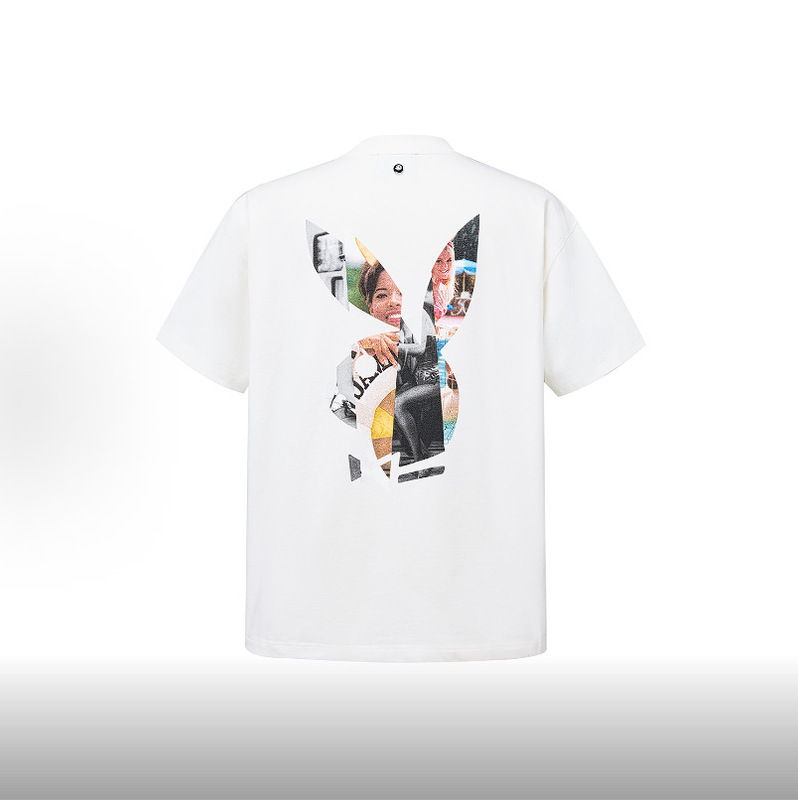Goodbrand × Playboy Collaboration Style Short-Sleeved T-Shirt with Cut-Out Silhouette Logo, Unisex Goodbrand × Playboy Collaboration Style Short-Sleeved T-Shirt with Cut-Out Silhouette Logo, Unisex