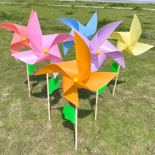 Colorful Macaron Windmill Outdoor Decoration Wooden Pole Rotating Wedding Scene Layout Kindergarten Children's Toys Wholesale