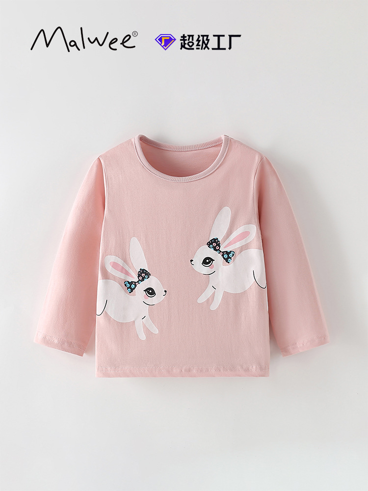 Camiseta de niña malwee transfronteriza otoño e invierno nuevo estilo europeo y americano niños pequeños y medianos cuello redondo camisa de manga larga camisa de fondo para niños