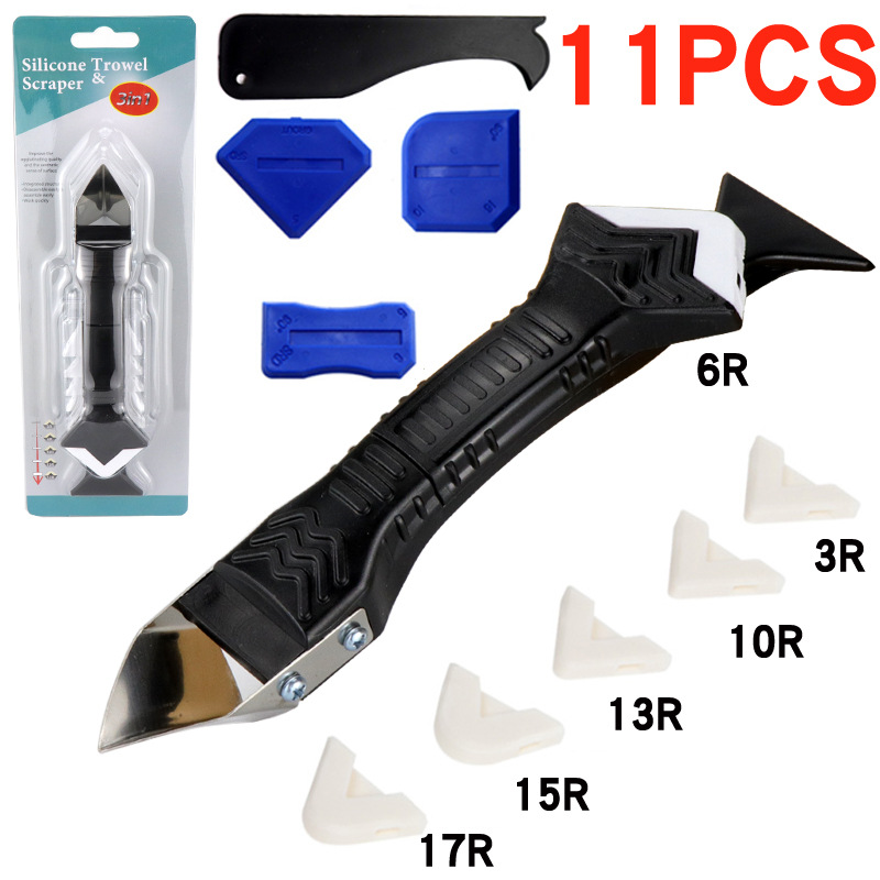 11件跨境填缝吸塑3合1金属刮板刮刀接头密封窗户厨房浴室水槽瓷砖