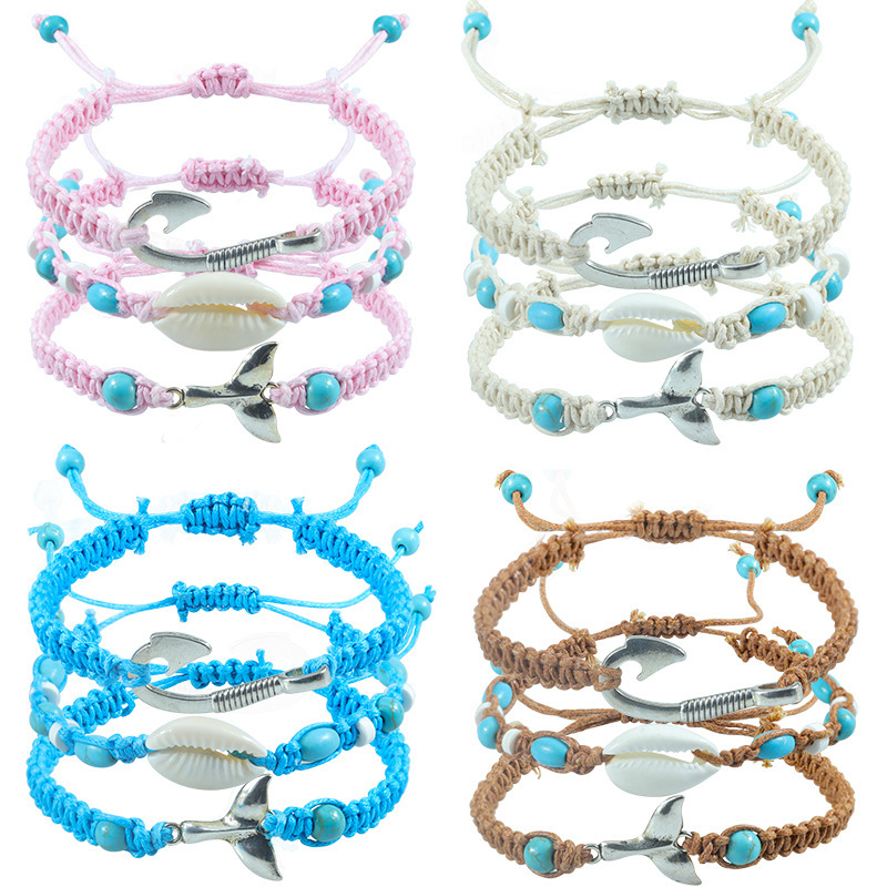 European and American hot selling fishhook fishtail ocean woven bracelet conch surfing hand rope factory in stock wholesale