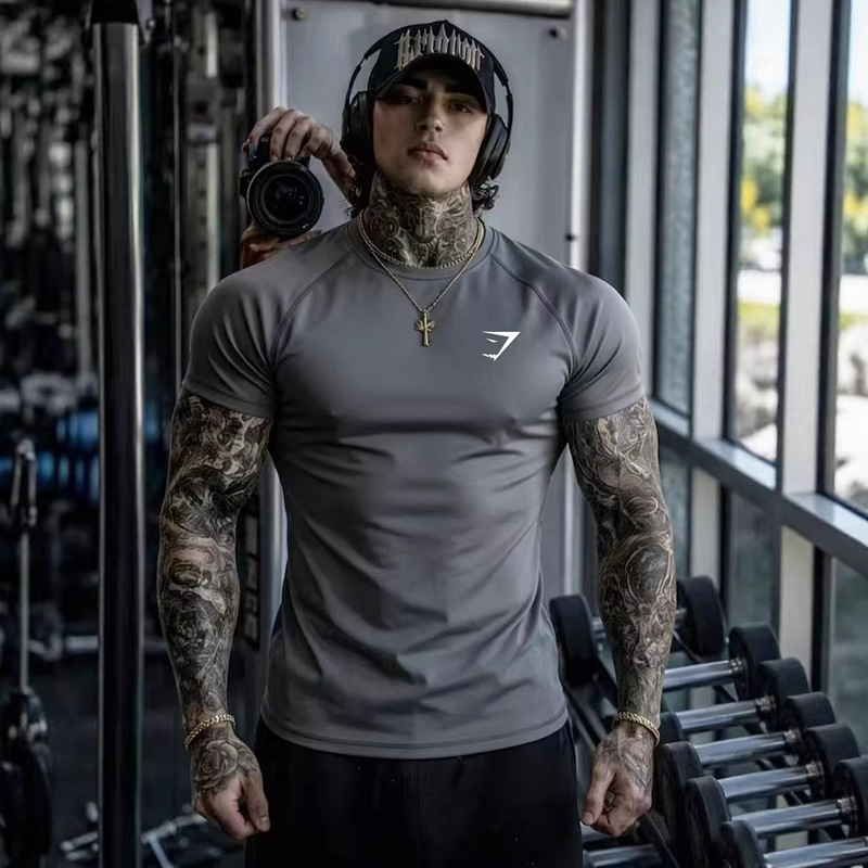 Gymshark Fitness Short-Sleeved Men's Summer Sports Cycling High-Elastic T-Shirt Quick-Drying Clothing Tight-Fitting Training Clothing Trendy Gymshark Fitness Short-Sleeved Men's Summer Sports Cycling High-Elastic T-Shirt Quick-Drying Clothing Tight-Fitting Training Clothing Trendy