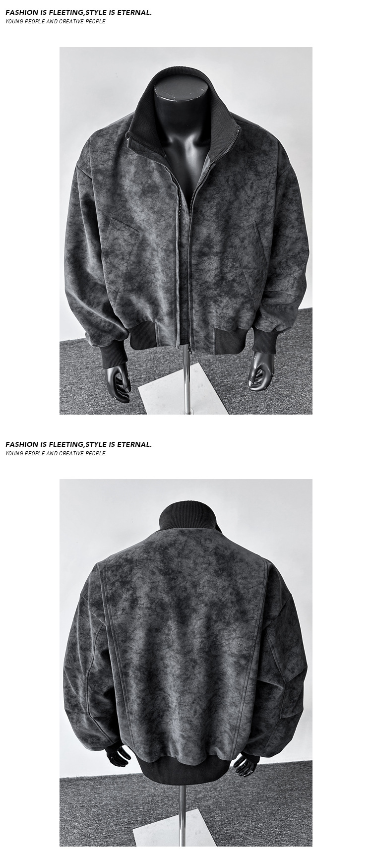Denim Jacket Men Tie Dye Leather Effect American Retro Loose Fit_voghion.com