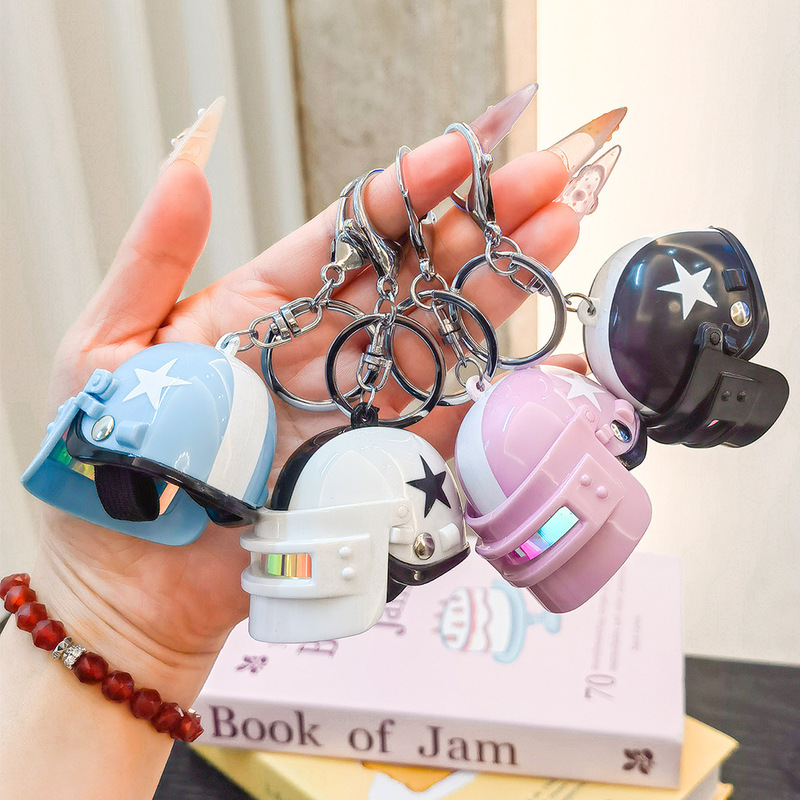 Multi-Pattern Three-Level Helmet Keychain, Premium Car Keychain, Gaming Pubg Helmet, Lobster Clasp Pendant