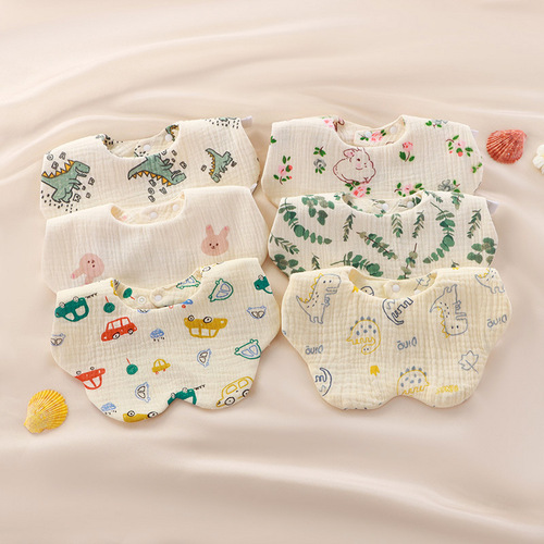 Cute baby saliva towel gauze breathable 360 ​​baby bib anti-vomiting when eating and anti-fouling Class A saliva bib