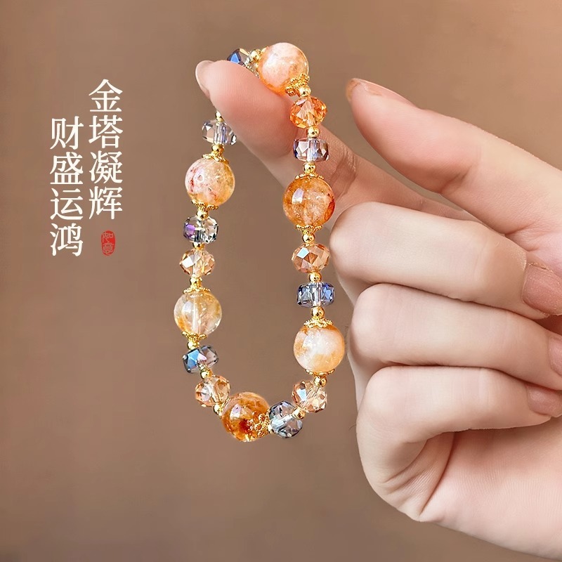 天然イエロータワークリスタルカラフルなクリスタルブレスレット女性のファッションエスニックスタイル富気質インターネットセレブブレスレット卸売|undefined