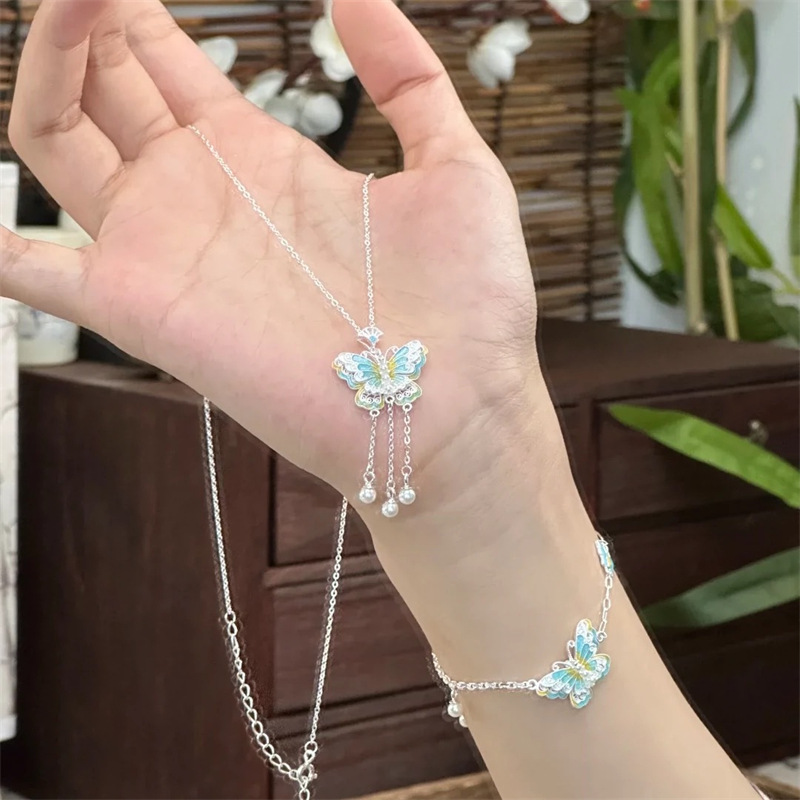 古法珐琅蝴蝶项链女2025新款潮轻奢新中式百搭青蝴蝶锁骨链|undefined