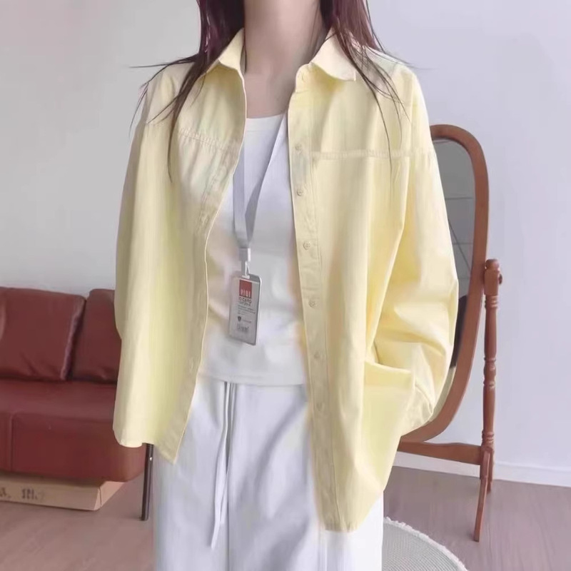 2025 New Dopamine Milk Yellow Pure Cotton Shirt Women's Summer Layered Loose Shirt Jacket Outer Wear Sun Protection