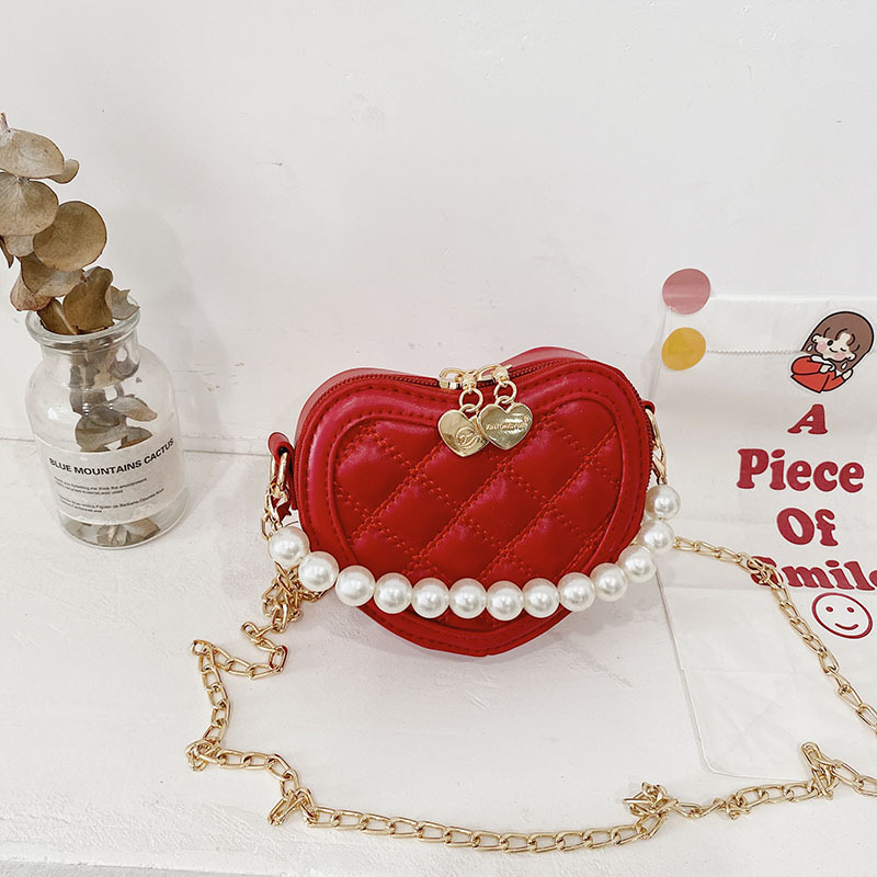 Bolso de mensajero en forma de corazón lindo para niñas 2021 nuevo bolso para niños estilo occidental perla portátil princesa mini Satchel