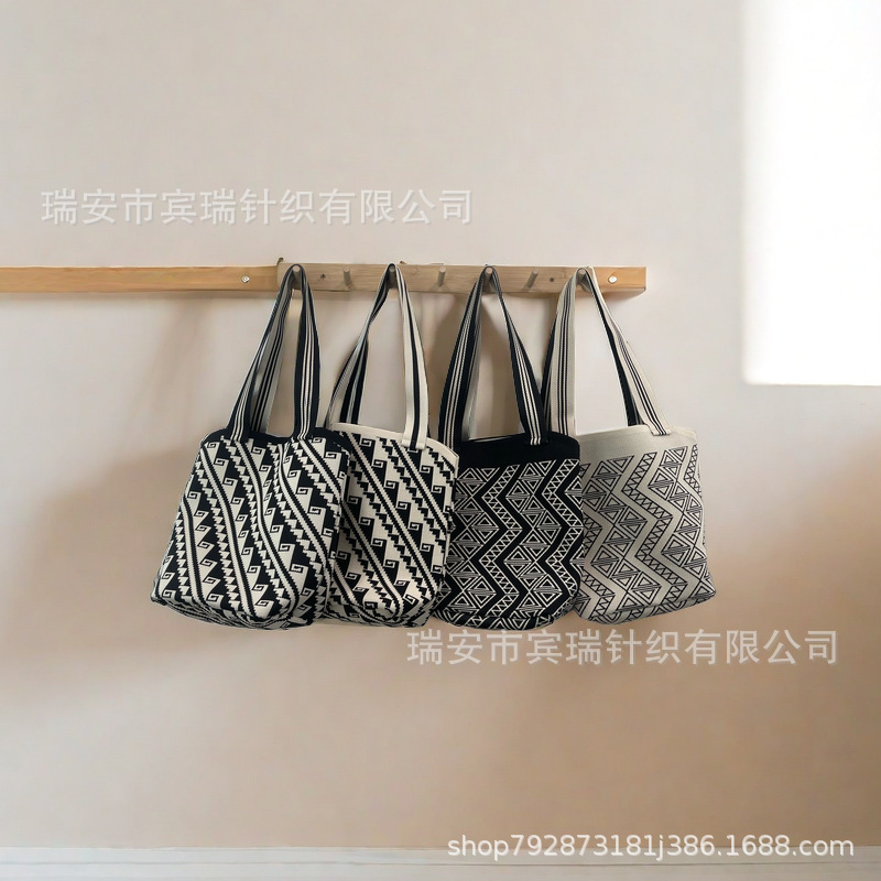 04 New Wave Pattern Knitted Bag All-match Shoulder Bag Large Capacity Trendy Handbag Korean Low Price Bucket Bag 04 New Wave Pattern Knitted Bag All-match Shoulder Bag Large Capacity Trendy Handbag Korean Low Price Bucket Bag