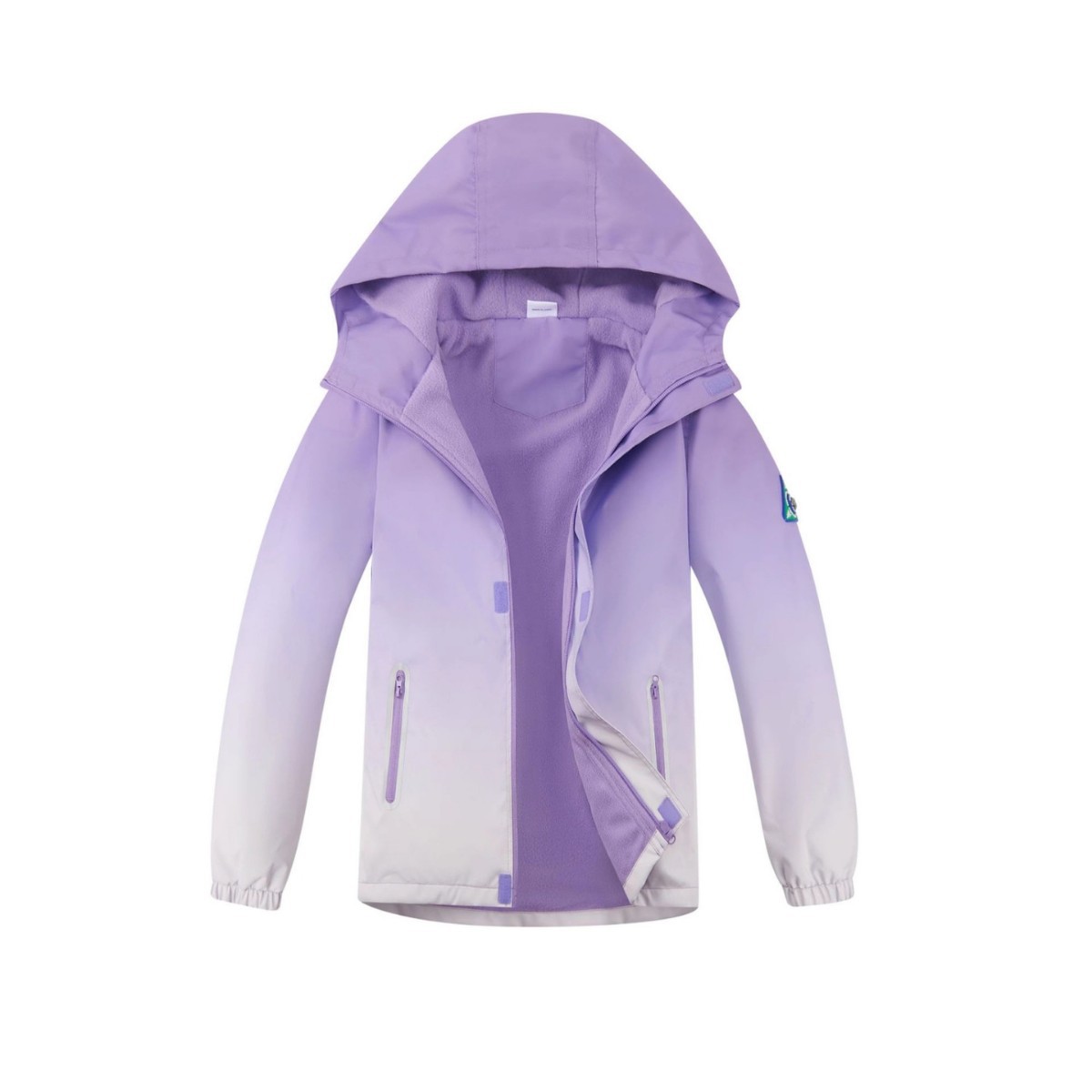 Girls Outdoor Autumn and Winter Long-Sleeved Hooded Jacket Waterproof Breathable Cardigan Zipper Jacket Gradient Printing Reflective