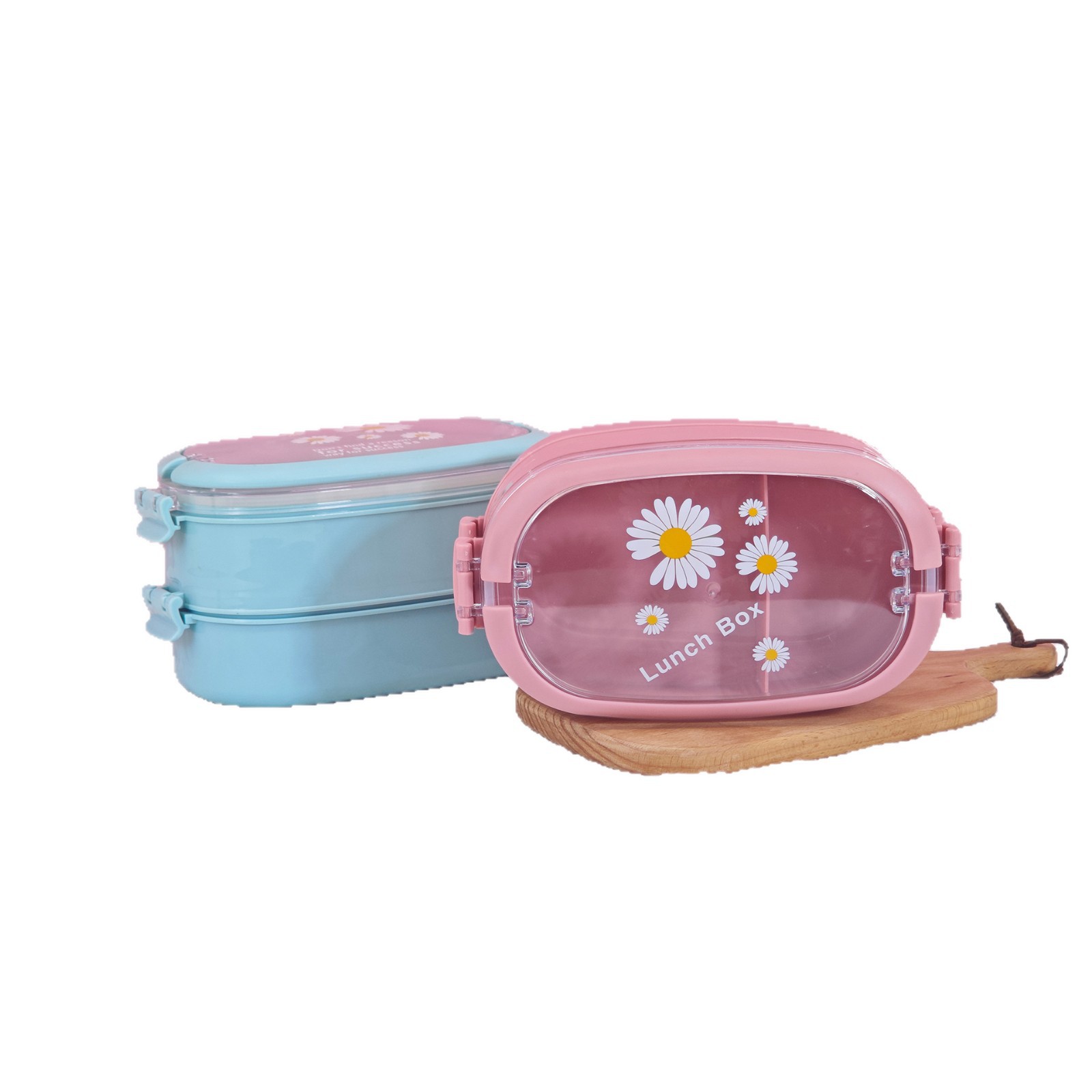 Mayorista de plástico portátil PP simple doble capa caja de comedor portátil de gran capacidad caja de bento lindas flores trituradas caja de comedor de cocina doméstica