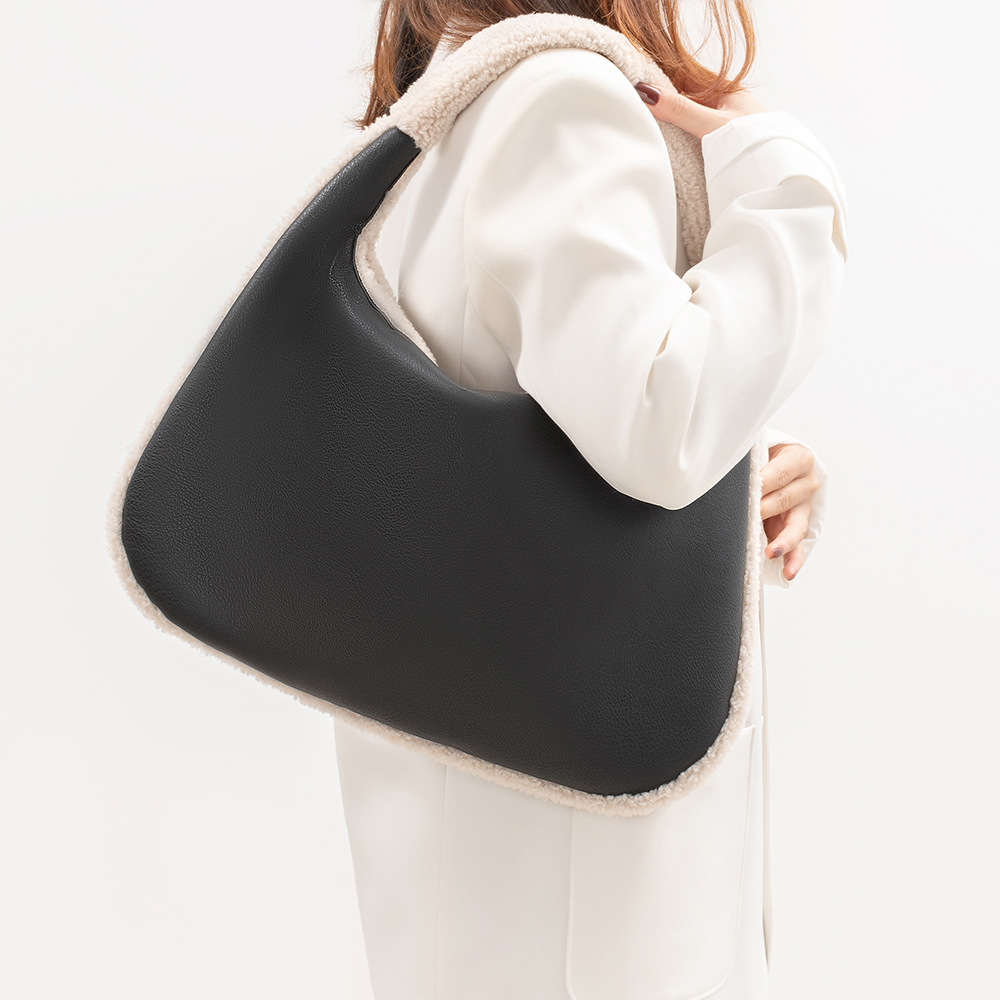 Women's Bag plush leather bag shoulder bag niche design women's bag commuter armpit bag_voghion.com