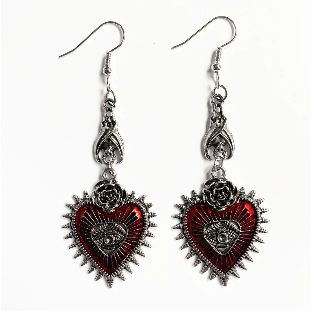 Серьги Anming Heart Gothic Punk, красная эмалированная смесь, 8.8×6.8 см