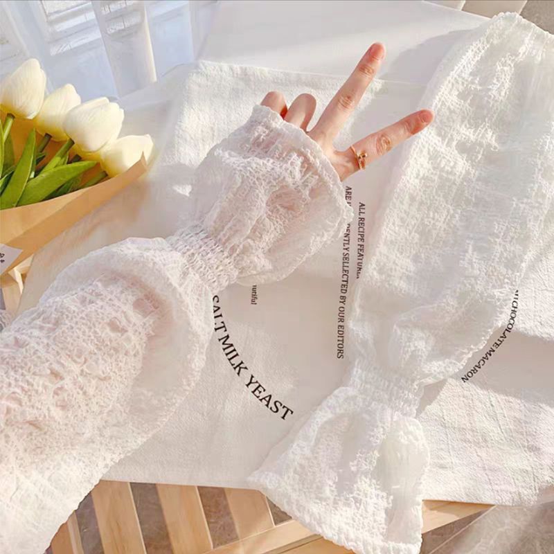 Protective Sleeves with Flower Buds, Uv Protection, Outdoor Sleeves, Puff Sleeves, Pleated Travel Cross-Border Loose Ice Sleeves, Korean Style Sun Protection