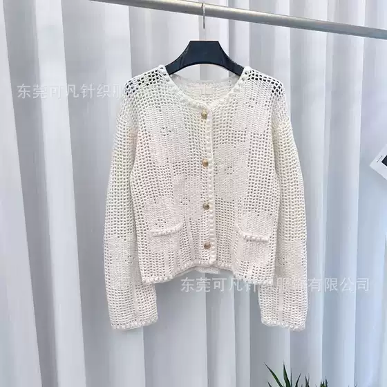 Chanel-style CE Brand Crew Neck Hollow Knit Cardigan Women's Sweet Coat Top 2024 New Wholesale Knit Outerwear