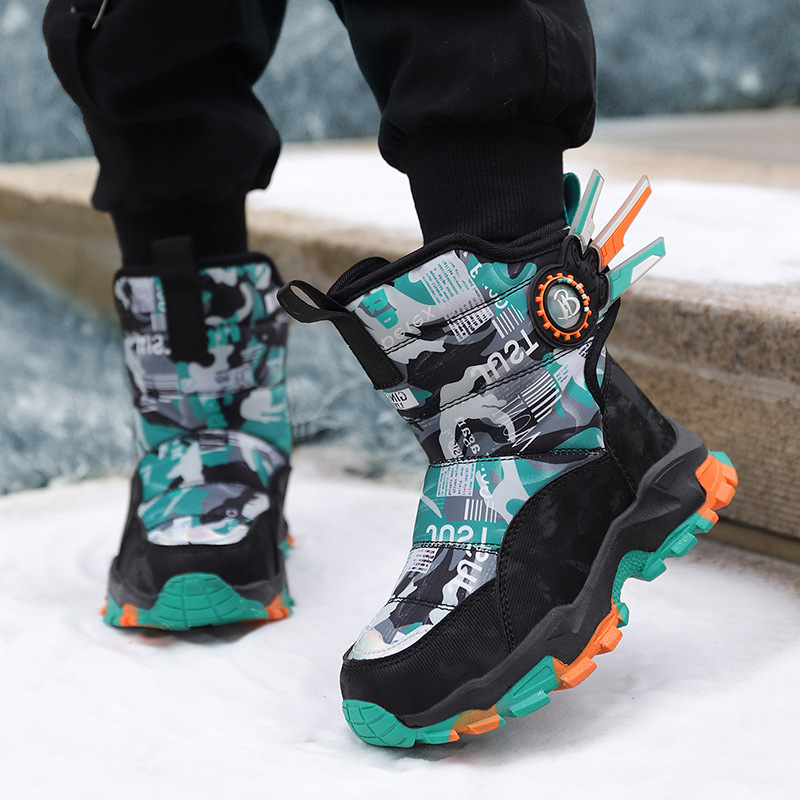 Bottes de neige Northeast pour enfants avec velours épais, chaussures en coton imperméables et antidérapantes pour garçons et filles de taille moyenne et grande_voghion.com