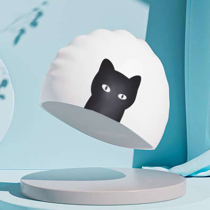 Sombrero de baño de silicona para niños adultos dibujos animados impresión de animales impermeable para hombres y mujeres cabello largo protector de orejas no estrangulación de la cabeza