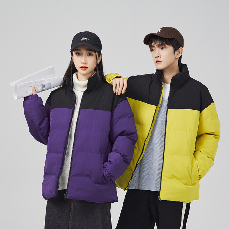 Ropa de algodón acolchada de marca de moda 2023 Invierno nuevo cardigan collar de pie cálido a prueba de viento ropa de pan suelto ropa de pareja ropa acolchada de algodón de todo fósforo