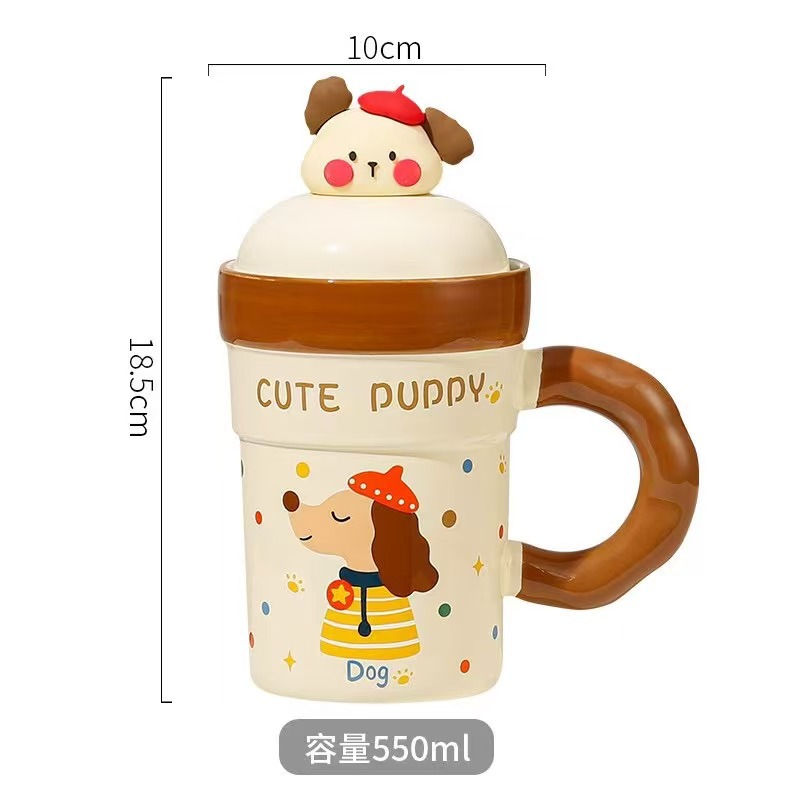 Taza de dibujos animados creativos Taza de cerámica con tapa Taza de agua de pareja para niñas Regalos de mano Taza de marca de alto valor Juego para el hogar