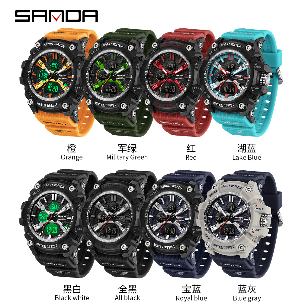 Sanda reloj de venta caliente deportes para estudiantes reloj electrónico luminoso fresco tendencia de moda reloj electrónico impermeable