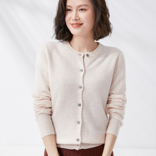 Spring New Women's Knitted Cardigan Women's Button Design Solid Color Round Neck Cardigan Solid Color Sweater Women