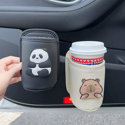 Cute electric vehicle cup holder, milk tea cup holder, car storage box, cartoon tea cup bucket, storage bag, large-capacity cup