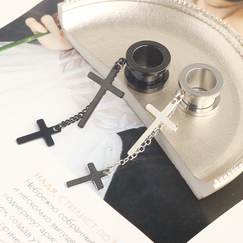 Cross Pendant Ear Auger 316L Surgical Steel Black Ear Piercing Jewelry detail image 10