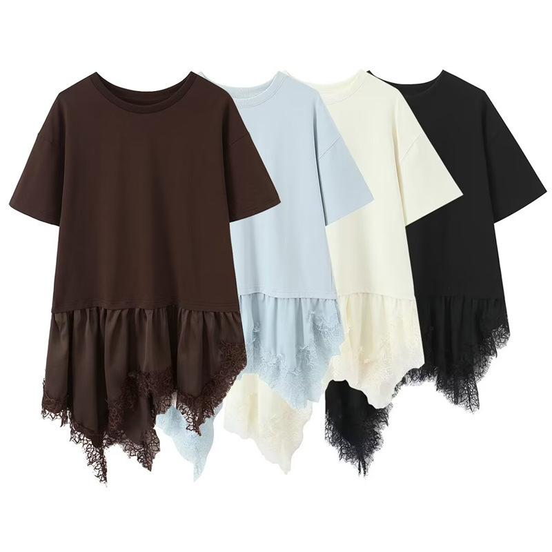 Unizera Women's 2026 Summer New Short-Sleeved Round Neck Asymmetrical Hem Lace T-Shirt 4813325 Unizera Women's 2026 Summer New Short-Sleeved Round Neck Asymmetrical Hem Lace T-Shirt 4813325