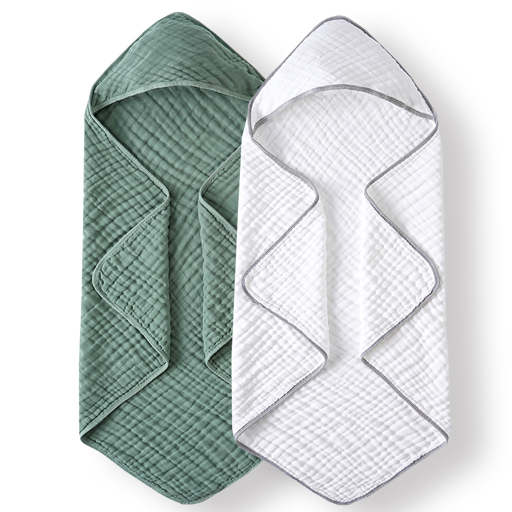 Foreign Trade Cross-Border Hot-Selling 6-Layer Hooded Children's Gauze Bath Towel with Hood, Baby Swaddle Blanket, Delivery Room Wrap