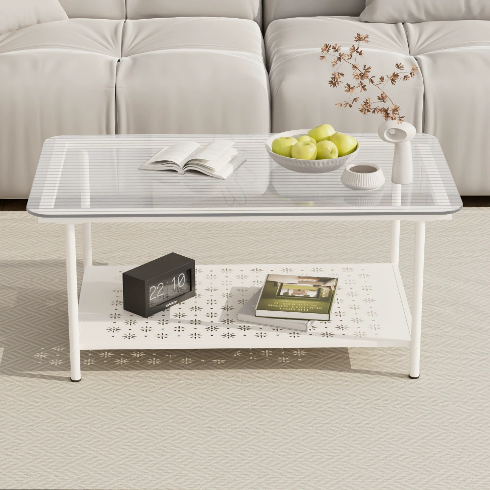 Сетка Red Advanced Чувство Двухслойный закаленный чайный стол кремовый ветер Гостиная с длинным квадратным столом легкий и роскошный маленький домашний журнальный столик