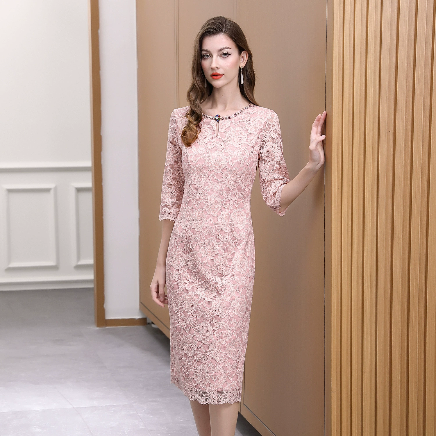 Весеннее кружевное платье cheongsam средней длинности элегантный и простой китайский стиль мама свадебное платье обычно можно носить