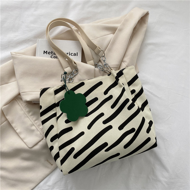 Casual Stripe Canvas Bag Women's 2022 New Fashion Tote Bag Versatile Ins Large Capacity One Shoulder Armpit Bag