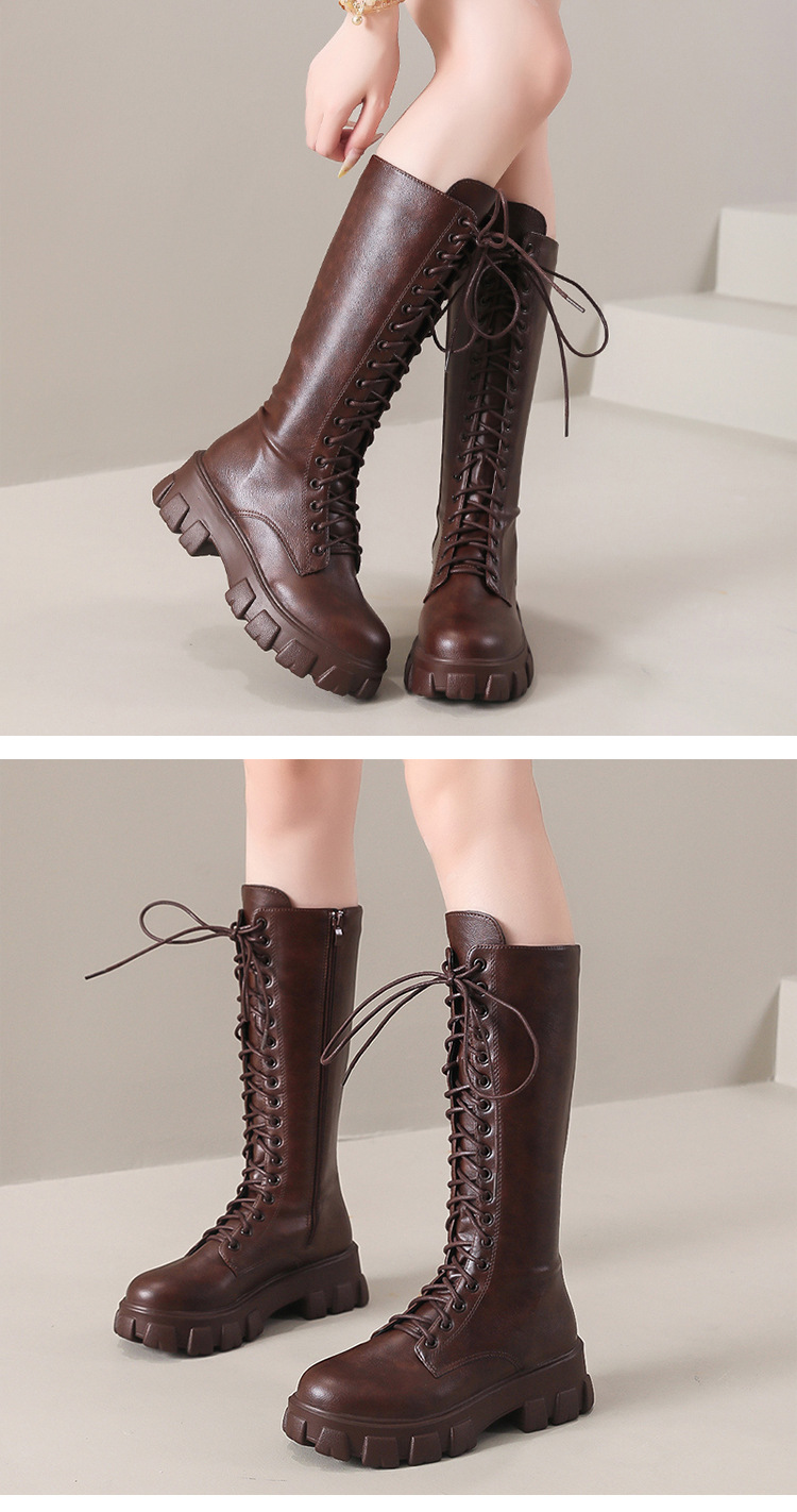 Women's Black Over-the-knee Platform Cowboy Boots With Side Zip_voghion.com