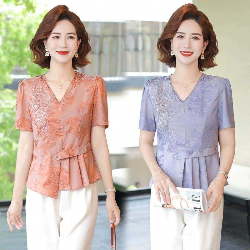 Модная мама с короткими рукавами футболка среднего и пожилого возраста с V-образным вырезом