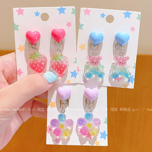 Sweet Sunflower Pendant Kidsren's Ear-Friendly Ear Clip Beautiful Earrings Girls Heart Bear Anti-Pain Earrings Earrings