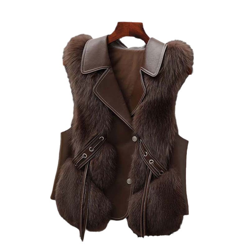Women's Clothing Winter New Fashion Women's Fur Vest Fur Vest Coat Short Fox Fur Warm Vest_voghion.com