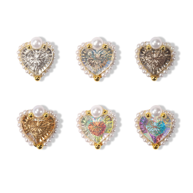 Internet celebridad nuevo estilo manicura corazón alivio diamante tridimensional perla