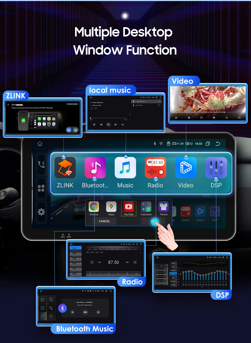 10.33inch Suitable for 12-18 Mitsubishi Outlander 3Rd Generation Car Central Control Navigation Bluetooth Wireless Carplay