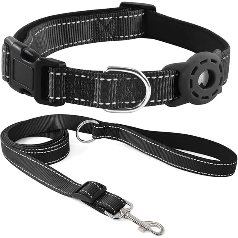 2025 Popular Dog Collar and Reflective Leash Set Protective Cover Adjustable Padded Nylon Collar