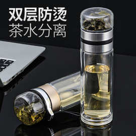 茶水分离式水杯大容量玻璃水杯轻奢高级感玻璃杯商务水杯男士茶杯