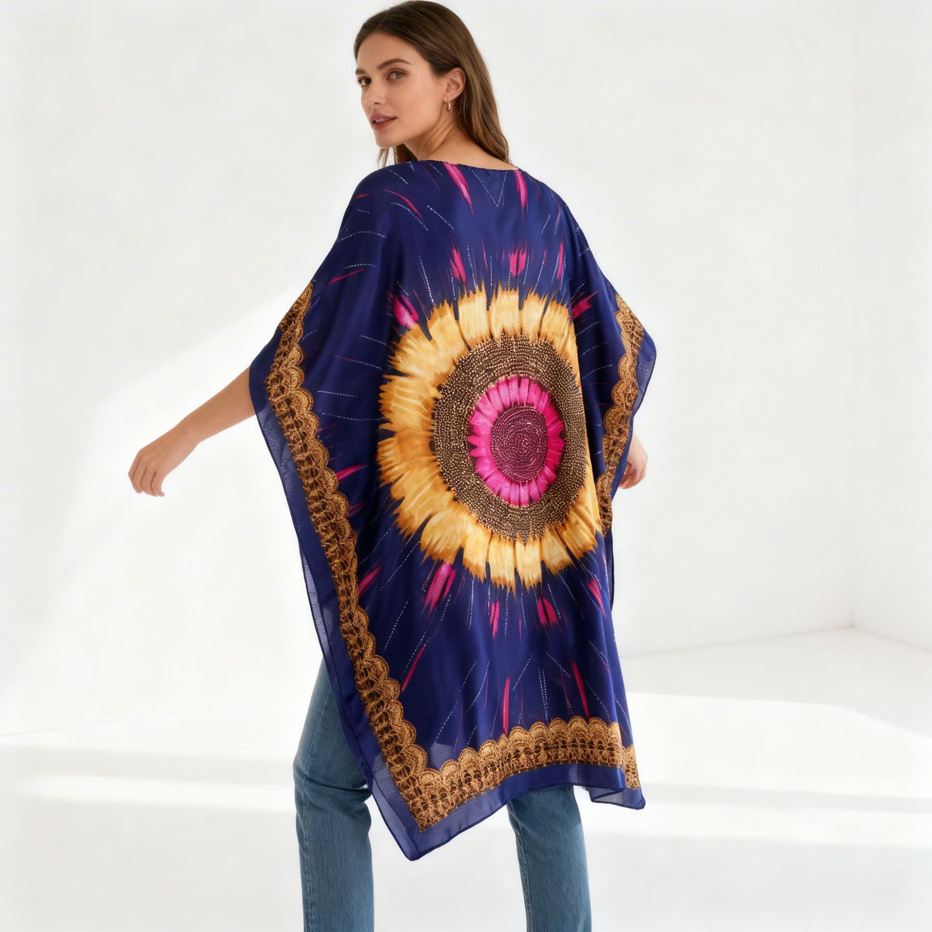 ebay nuevo estilo nacional europeo y americano impresión de playa camiseta de abrigo sexy suelta camiseta protector solar sopa de mujer