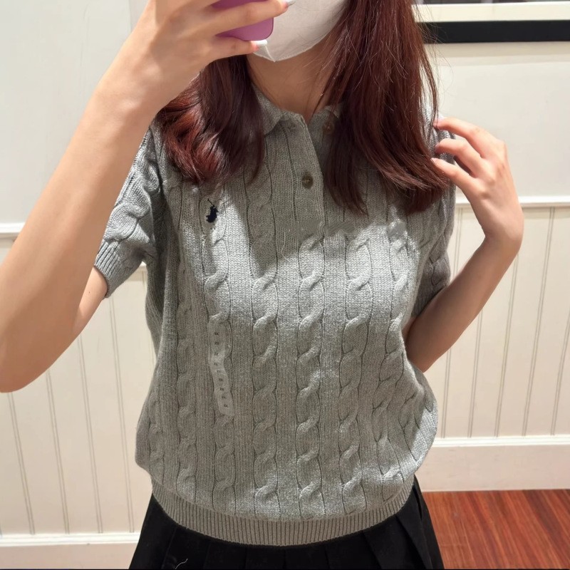 High-End Rl Ralph Lauren Short-Sleeve Polo Shirt with Embroidered Pony Logo, Casual Cable-Knit Design, Fashionable Business Casual