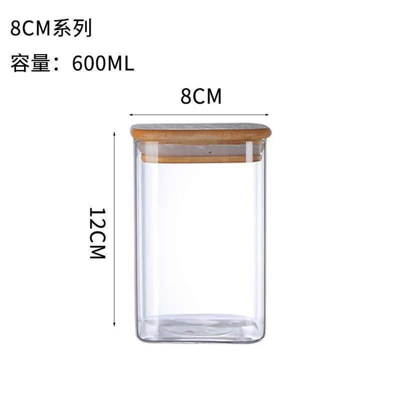 Tanque de almacenamiento de vidrio sellado cuadrado, tanque de té fresco, tanque de almacenamiento de granos, tanque de dulces, tanque de almacenamiento de vidrio de alto silicio