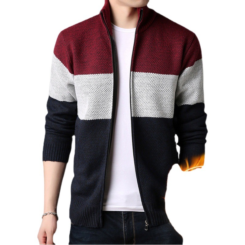 La Generación de comercio exterior transfronterizo de otoño e invierno cardigan con cremallera para hombre forrado de lana engrosado suéter cardigan collar de pie suéter abrigo