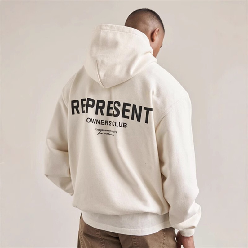 Authentic Represent Small Letter Logo Sweatshirt Fog Print High Street Style Unisex Couple Loose Hoodie Trendy