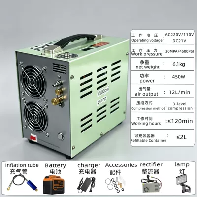 30Mpa High-Pressure Rechargeable Air Compressor 18V Inflator 4500Psi (Hava kompressorları) - national-standard-220v-18v-battery-charger-light