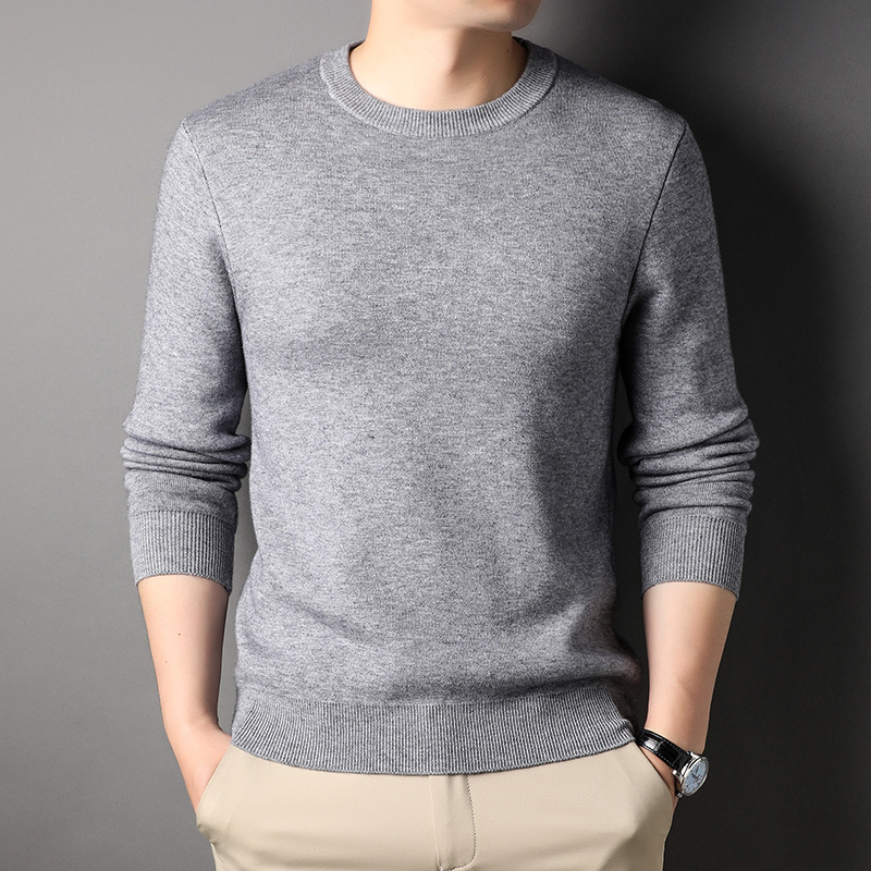 Live Broadcast Short-Sleeved Autum Pure Color Youth Slim Round Neck Men's Knitwear Versatile Business Knitwear Men's Base Layer