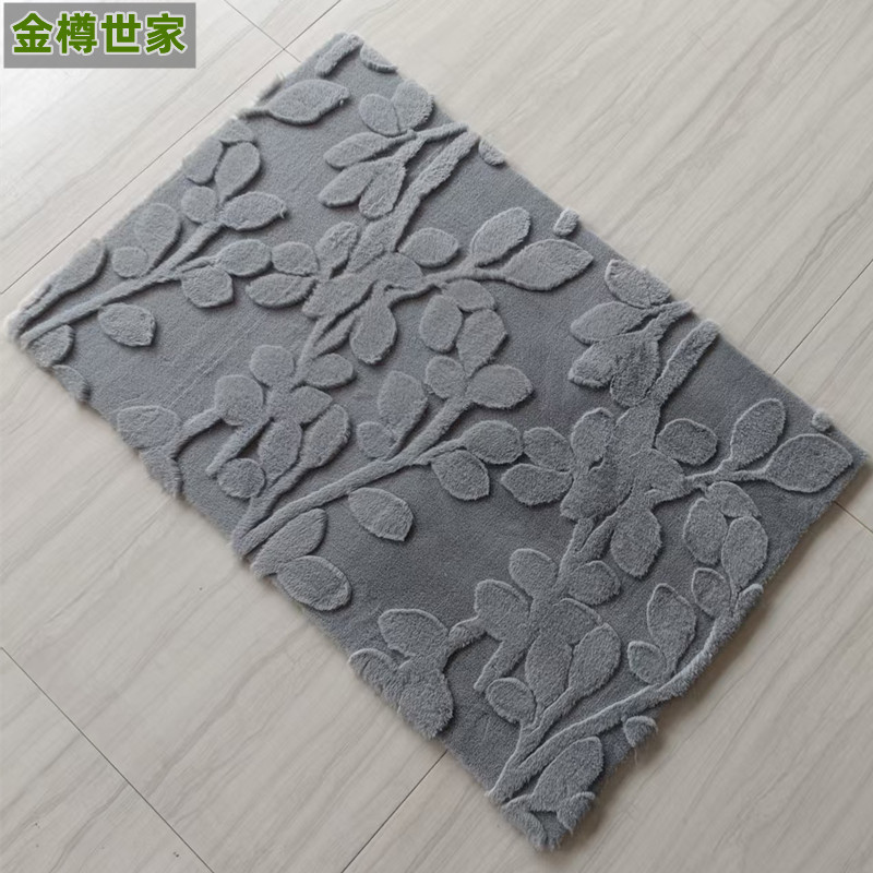 防滑家用地毯毛绒立体提花兔毛客厅仿地垫垫跨境叶子新品入户加厚
