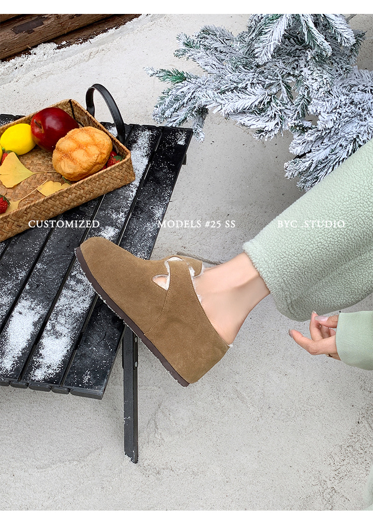 Dép lông Birkenstock da thật nữ đế dày, mũi kín lông cừu, có khóa thắt lưng, tăng chiều cao bên trong — cà phê nâu chi tiết 17